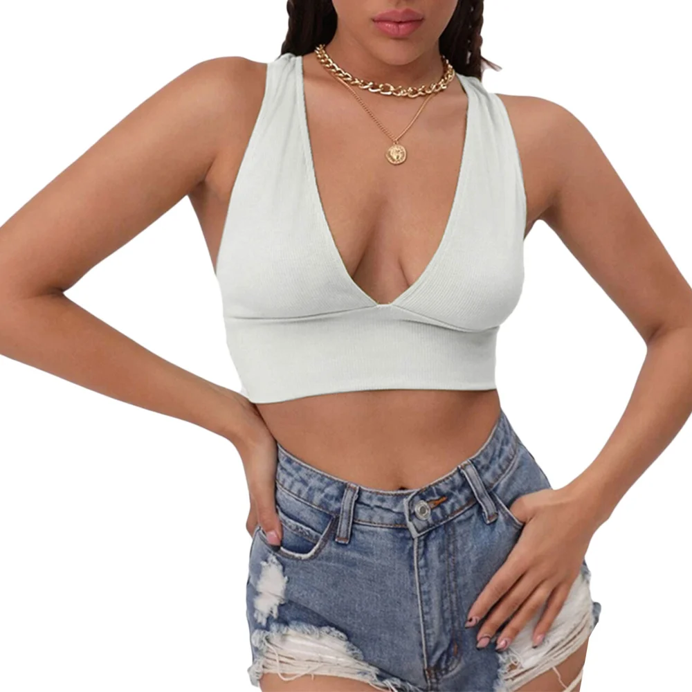 Women's Summer Solid Color Backless Deep V Neck Mini Sports Vest