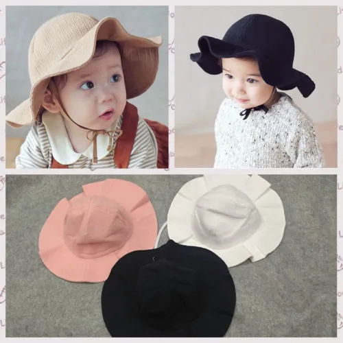 Toddler Kids Baby Sun Cap Solid Color Ruffled Wide Brim Beach Hats