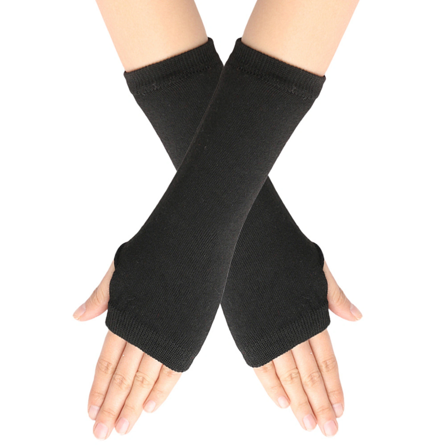 Half Finger Mitten, Solid Color/ Stripe Knit Gloves with Thumb Hole