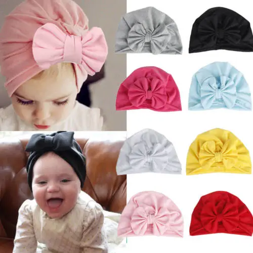 Baby Stylish Warm Cap Monochrome Bow Decorated One Size Soft Hat