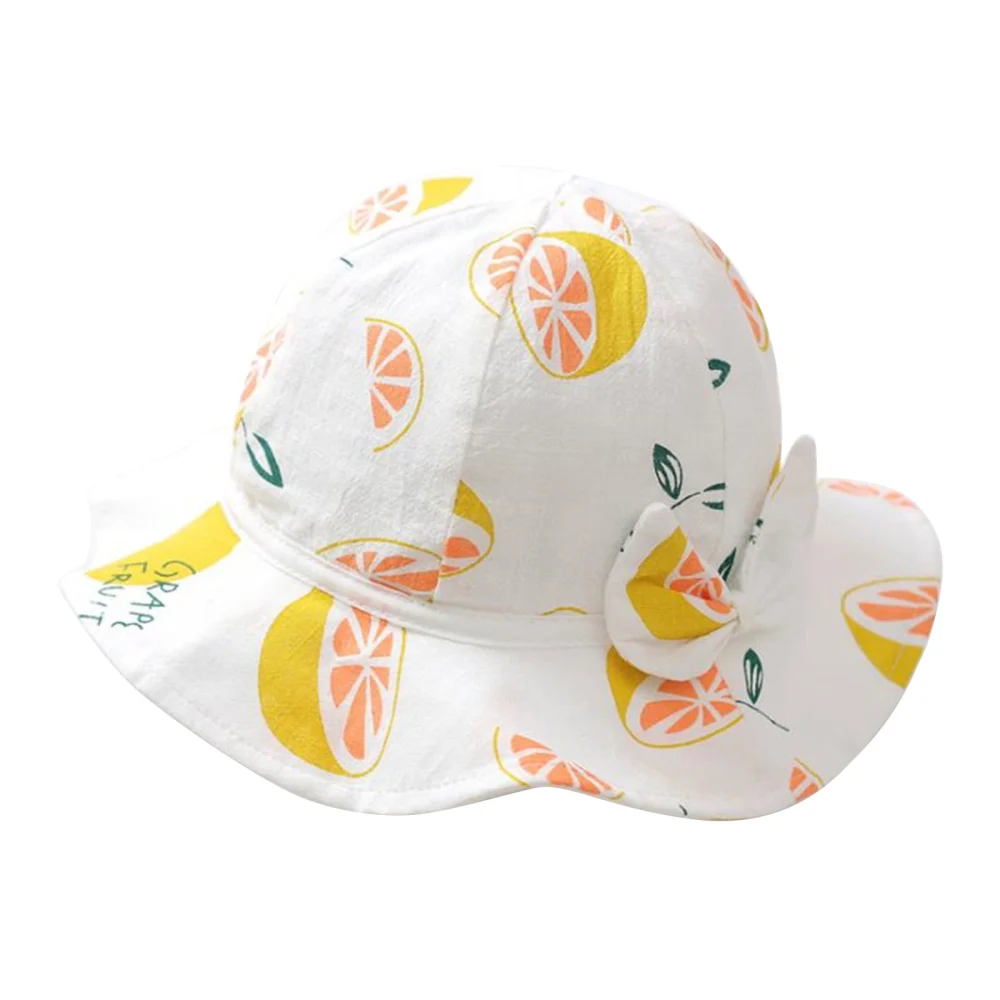 Kids Bucket Hat Sun Protection Cartoon Fruit Fisherman Hat with Bow