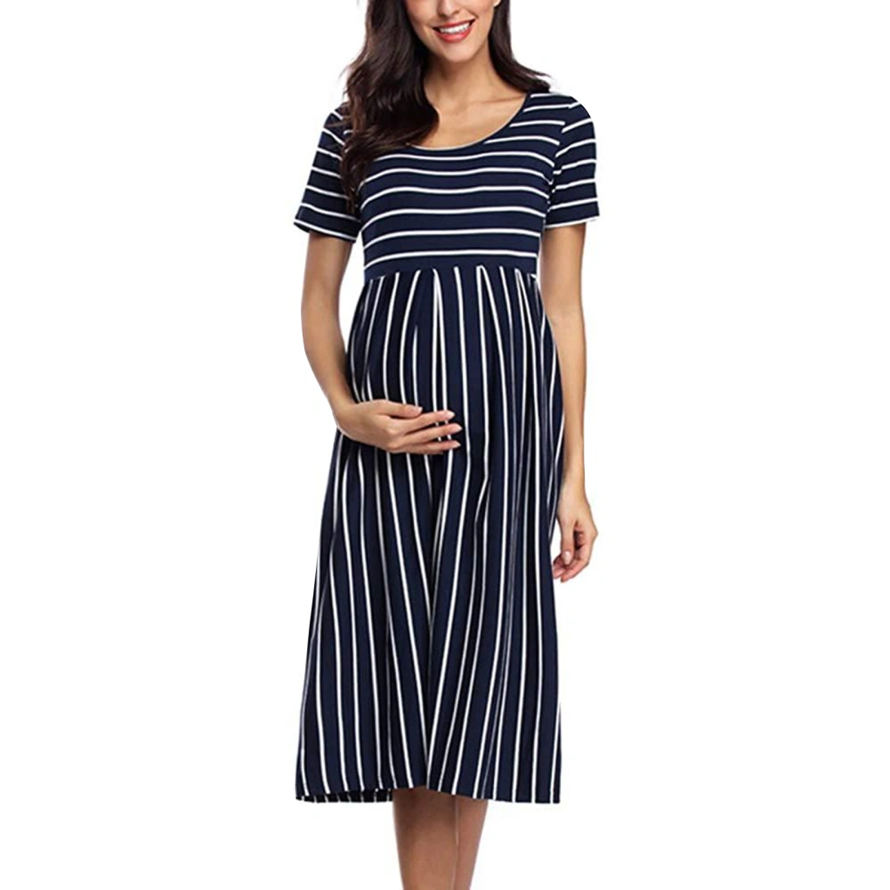 Women's Short Sleeve Crewneck Floral/Striped Baby Shower Dress