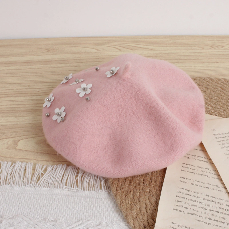 Toddler Cute Flower Beret, Baby Girl Warm Beanie for Outing Party