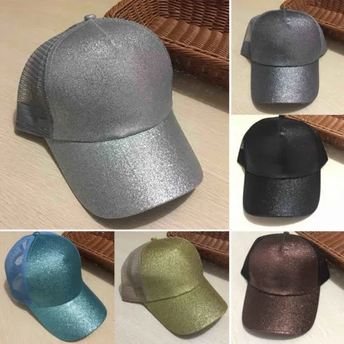 Ladies Baseball Cap Adjustable Flashing Mesh Stitching Ponytail Hat