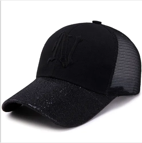 Unisex Hat Letter Embroidery Net Yarn Shiny Sequin Baseball Cap