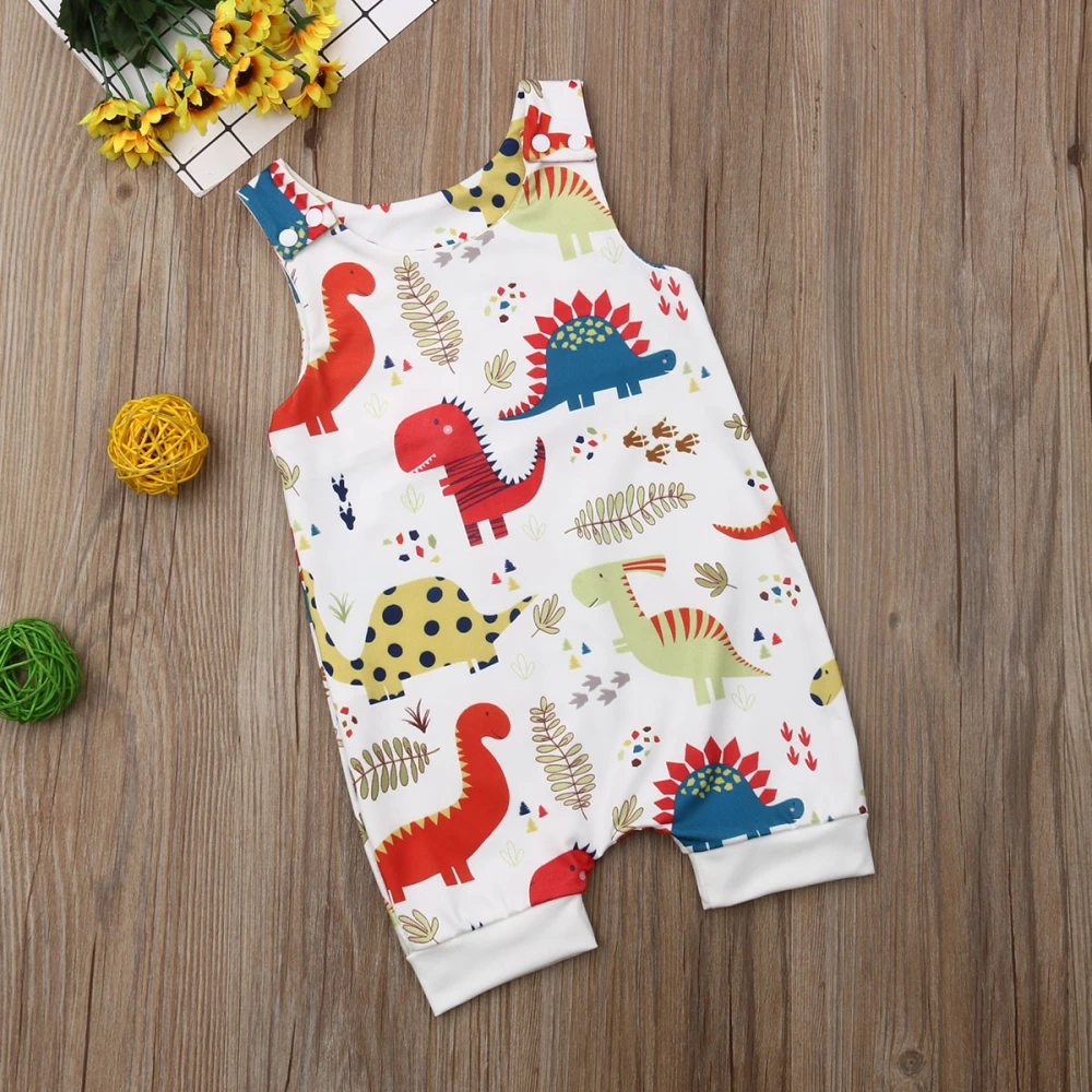 Newborn Baby Summer Unisex Romper, Dinosaur Printed Sleeveless Long Jumpsuit