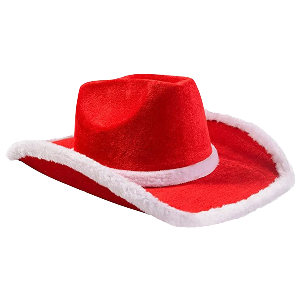 Christmas Western Cowboy Santa Hat Wide Brim Hat for Women Men Party 