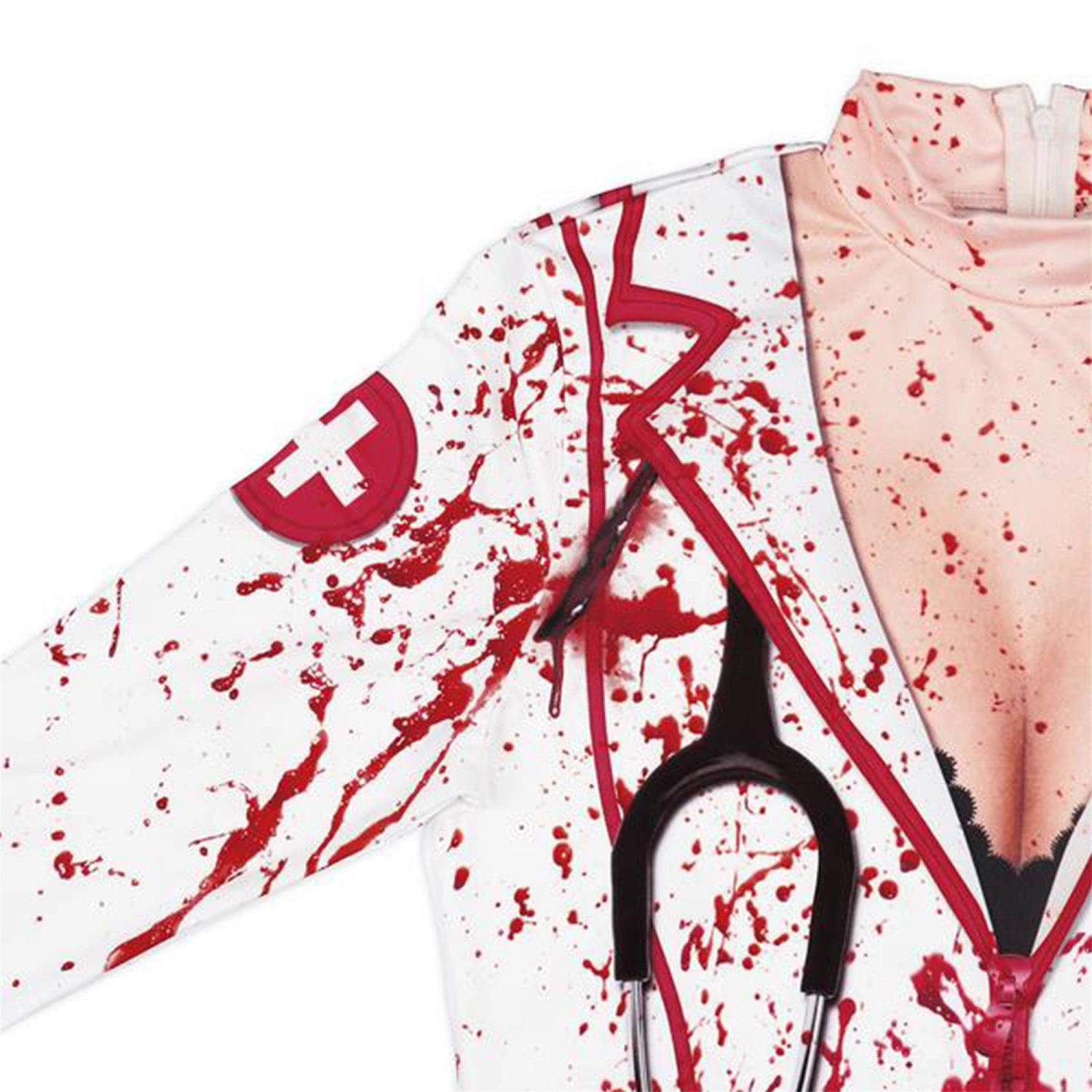 Women Halloween Dress, Blood Print Nurse Zombie Cosplay Bodycon Dress