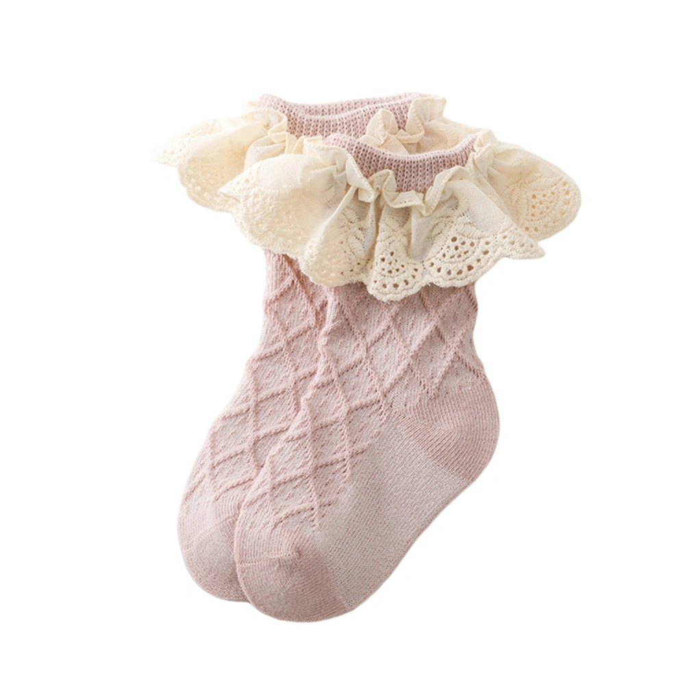 Girls Ruffled Socks, Frilly Cotton Ankle Socks with Lacework for Kids