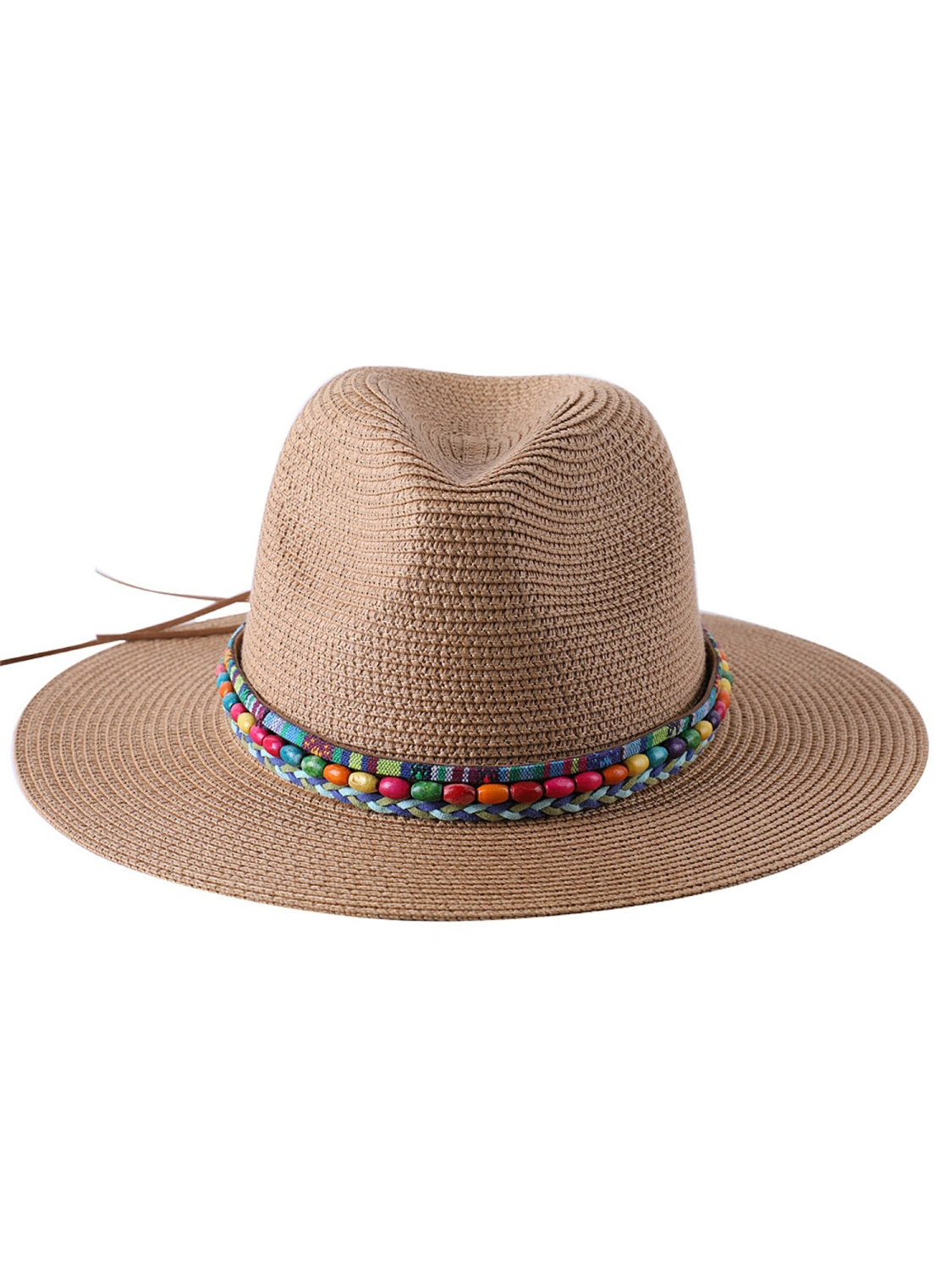 Straw Hat, Bowler Hat, Female Minority Style Beads Hat, Flat Brim
