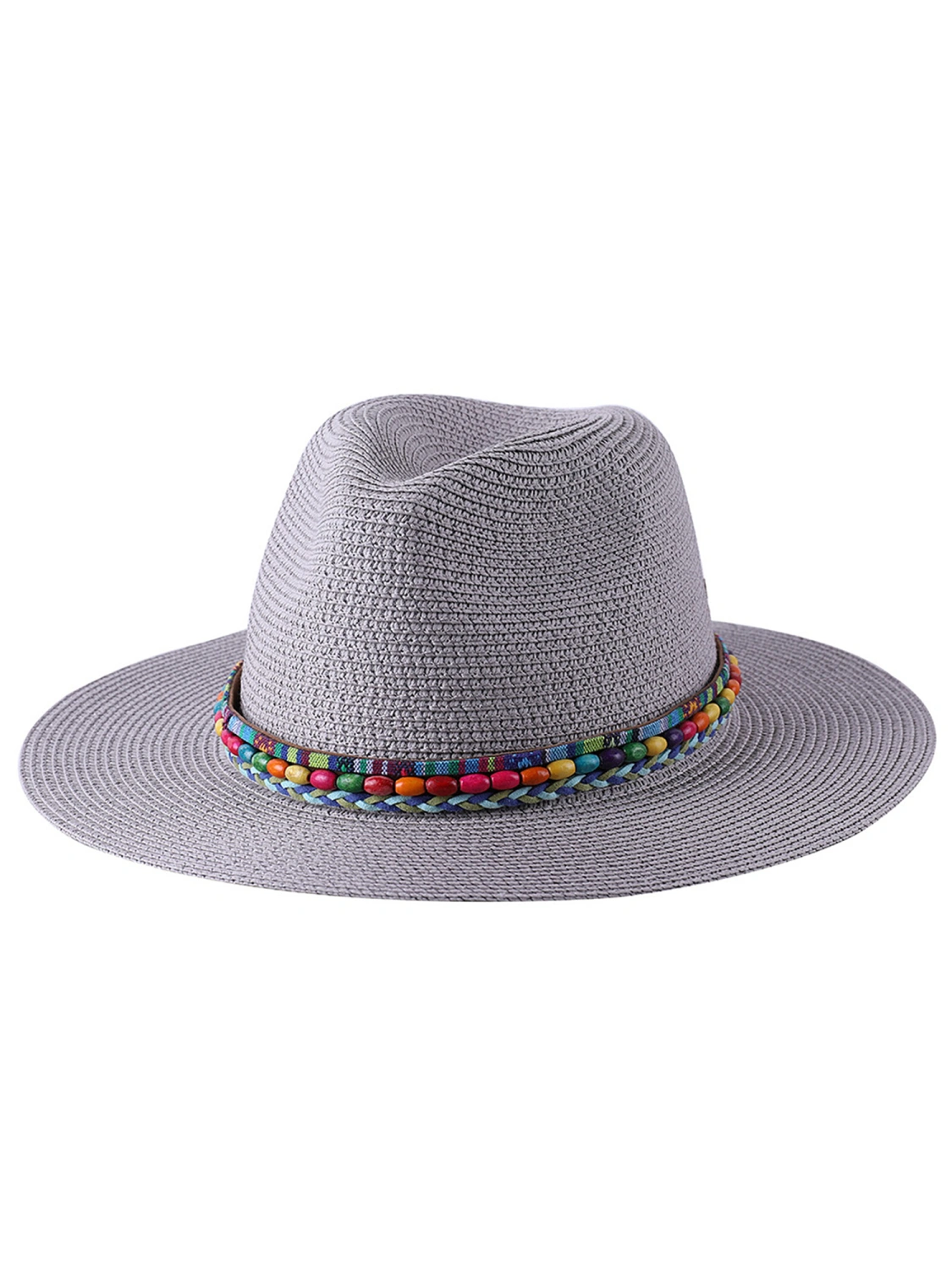 Straw Hat, Bowler Hat, Female Minority Style Beads Hat, Flat Brim
