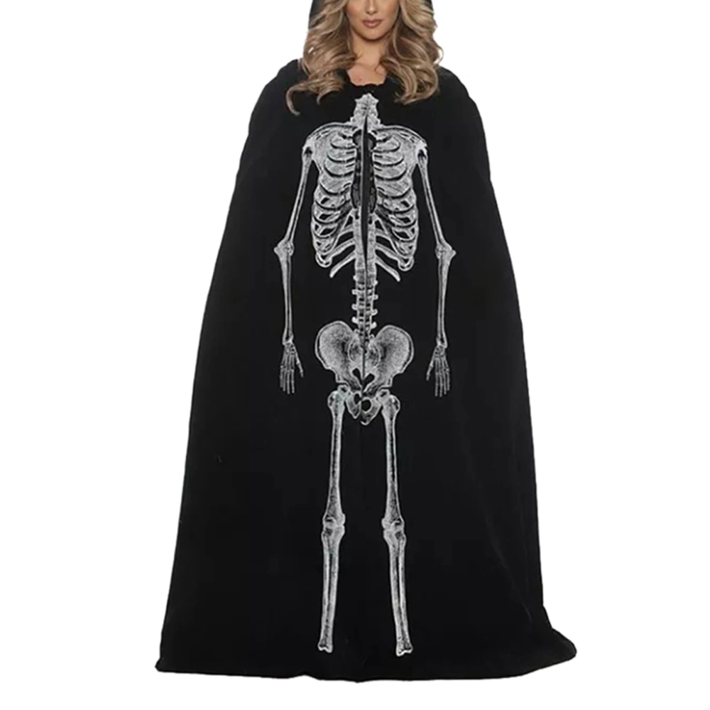 Adult Halloween Costumes Creepy Black Hooded Cloak Skeleton Cape