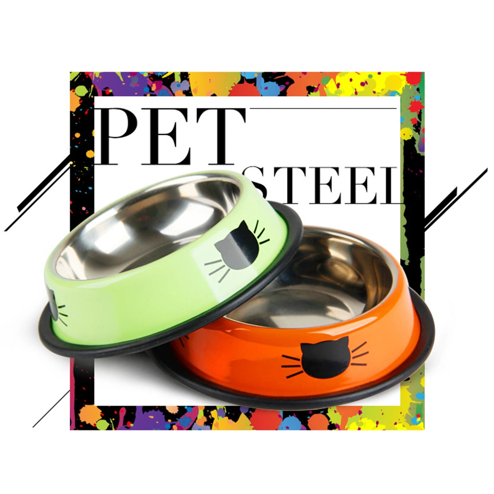 Stainless Steel Cat Bowl, Multicolor Cartoon Cat Printed Food Bow