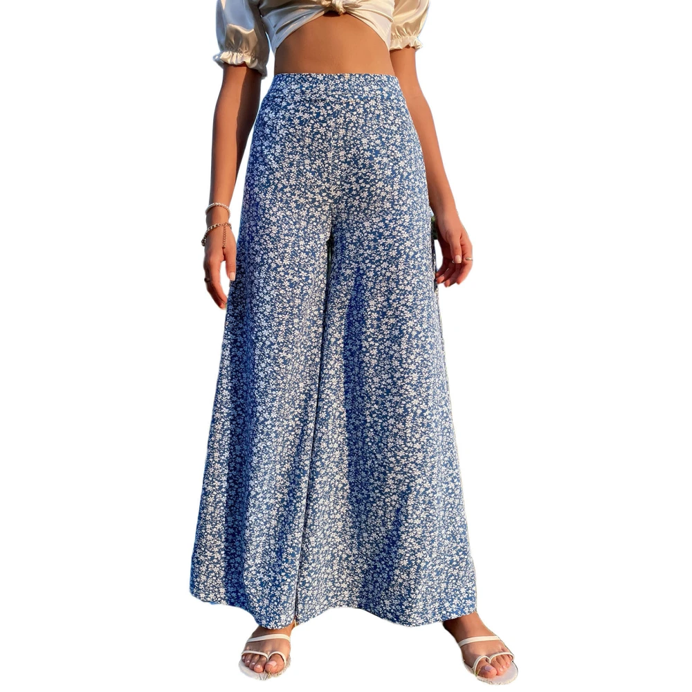 Women's Wide Leg Pants, High Waist Floral Printed Baggy Trousers