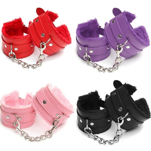 Sexy Plush PU Leather Handcuffs Shackles Costume Play Chain Toy