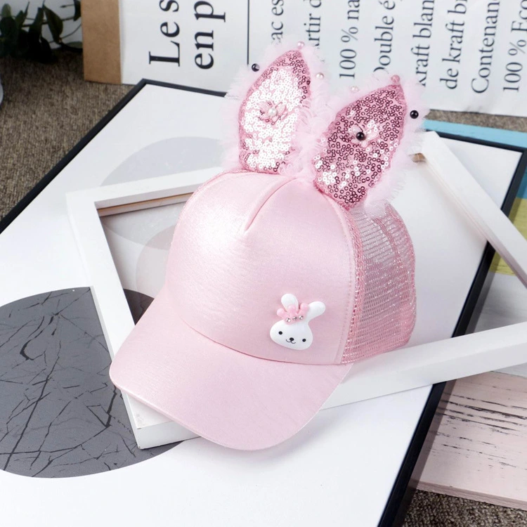 Baby Girls Fashion Baseball Cap Cute Sequined Bunny Ears Adorable Hat