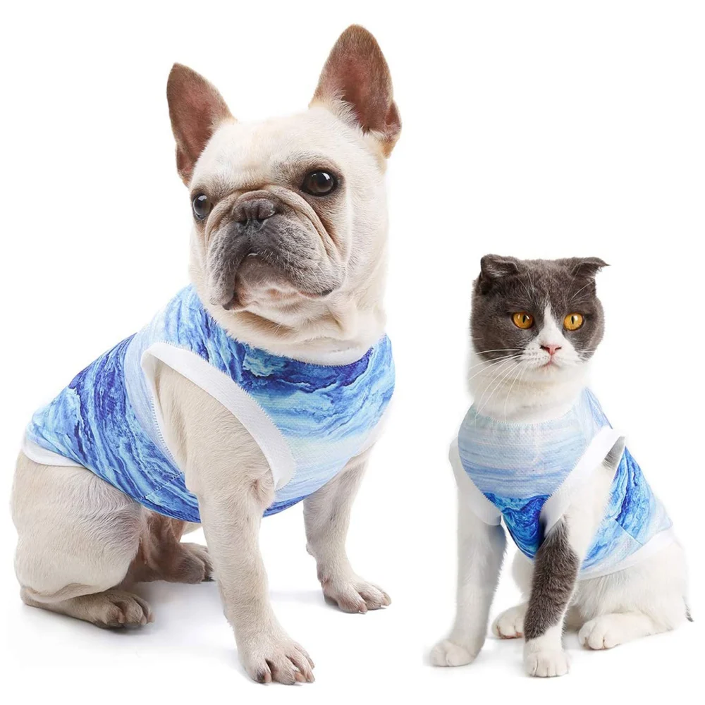 Dog Instant Cooling Vest, Marble Print Round Neck Elastic Trim Clothes