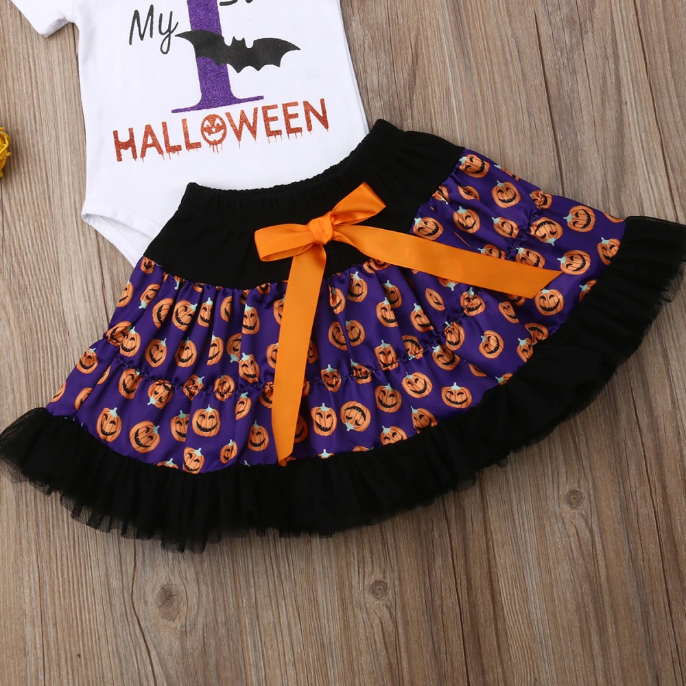 Newborn Baby Girls Halloween Suit, Romper Tops+Short Skirt+Headband