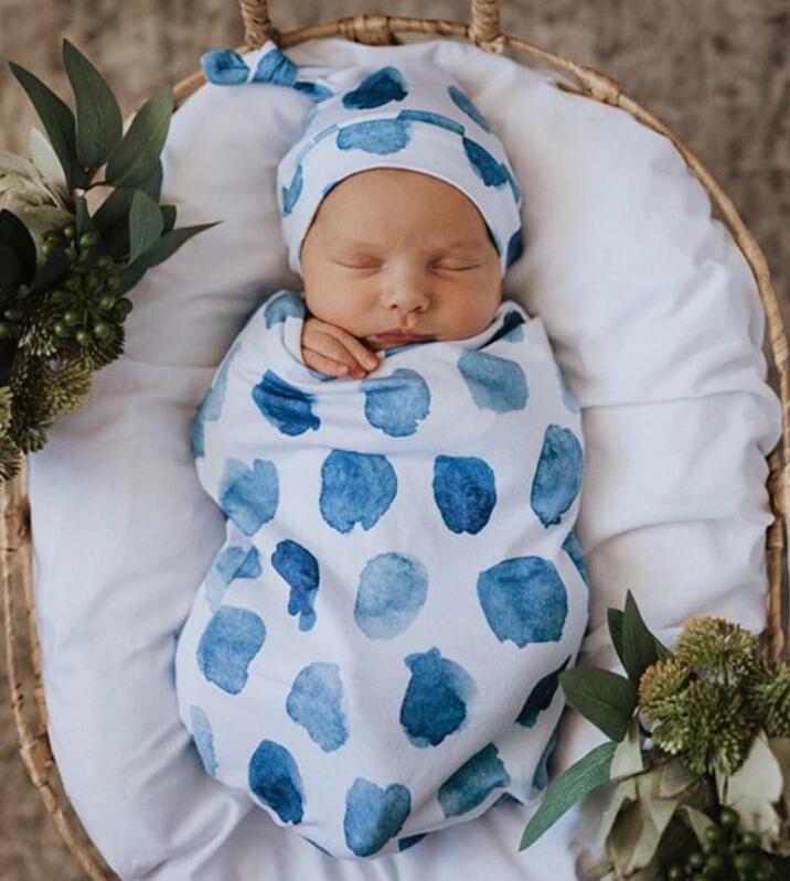Baby Boys Girls  Swaddle Blanket Sleeping Bag with Matching Top Knot Hat