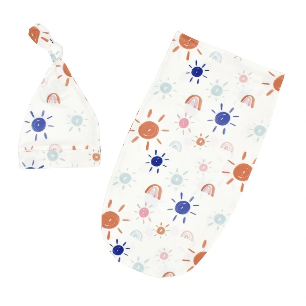 Baby Boys Girls  Swaddle Blanket Sleeping Bag with Matching Top Knot Hat