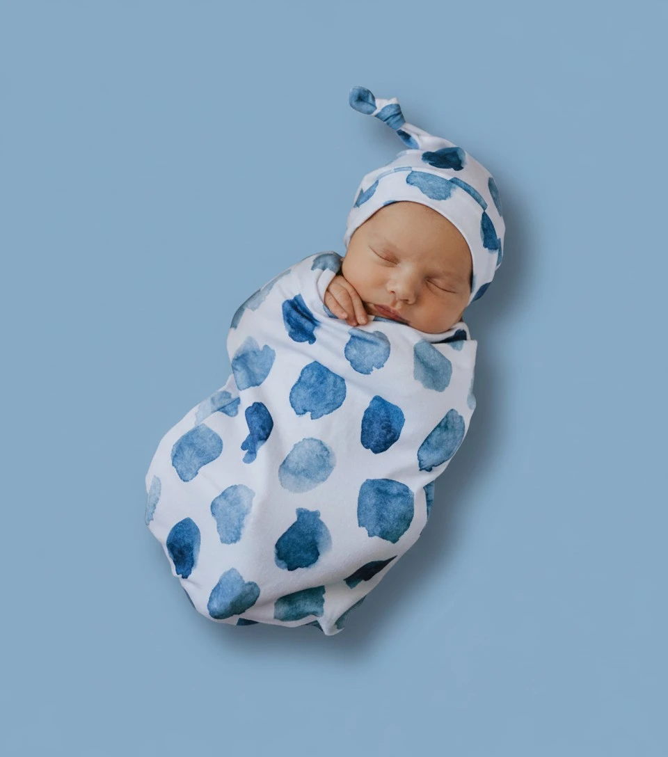 Baby Boys Girls  Swaddle Blanket Sleeping Bag with Matching Top Knot Hat
