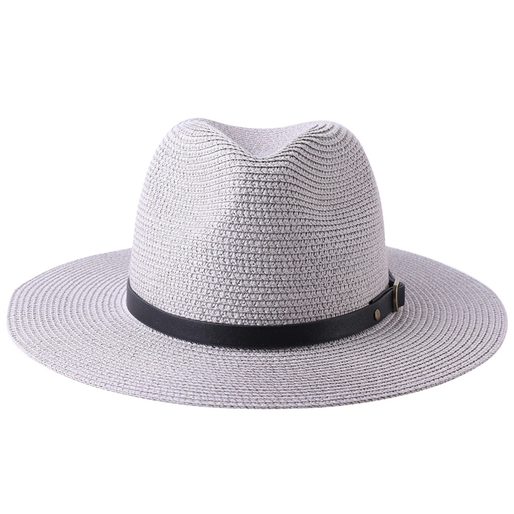 Women Straw Fedora Hat, Wide Brim Panama Beach Hat with Rivet Belt