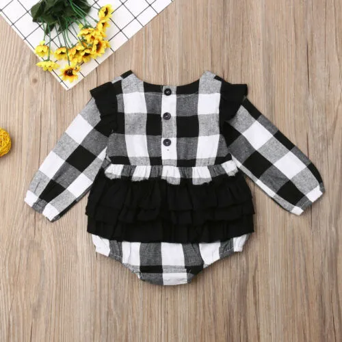 Baby Girl Plaid Jumpsuits Long Sleeve O-Neck Cotton Christmas Romper