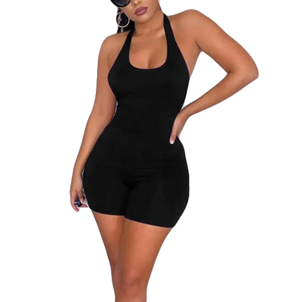 Women Sleeveless Halter Jumpsuits Backless Bodycon Shorts Romper 