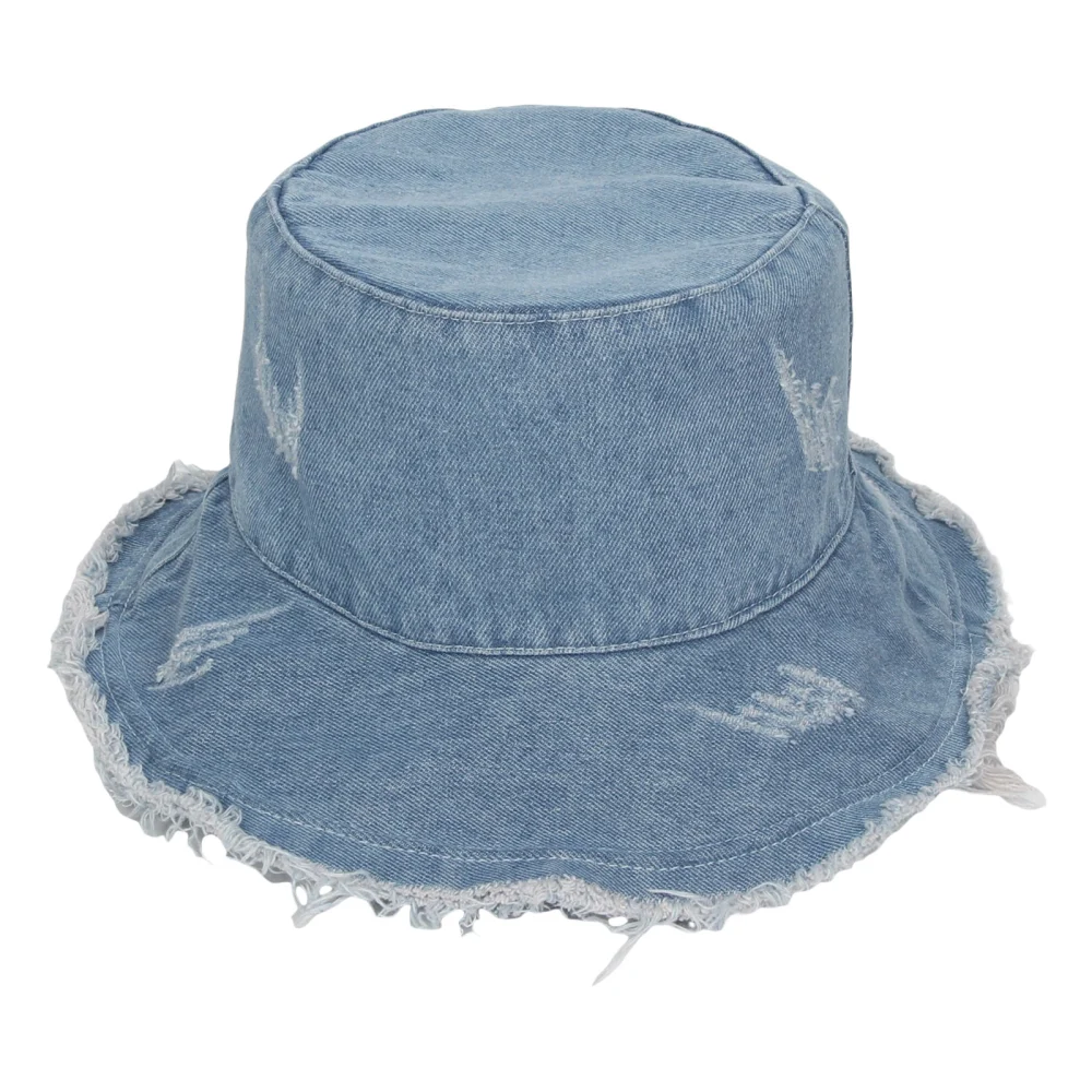 Women Ripped Denim Bucket Hat Retro Wide Brim Fisherman Sun Cap