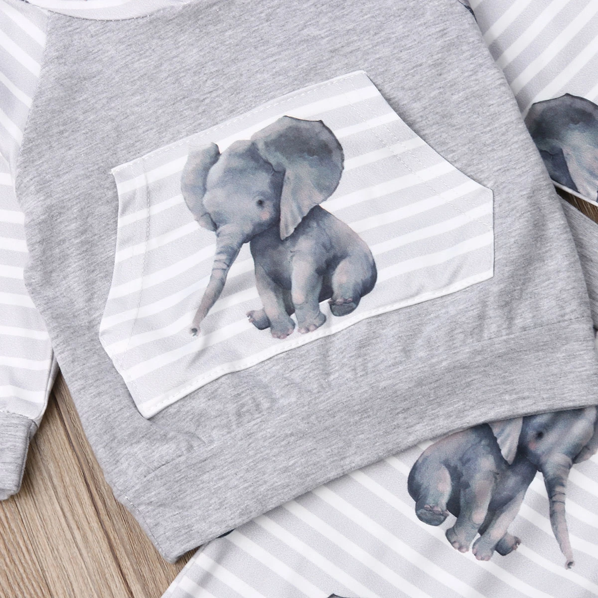 2Pcs Baby Spring Tracksuit, Elephants Stripes Pullovers + Casual Pants