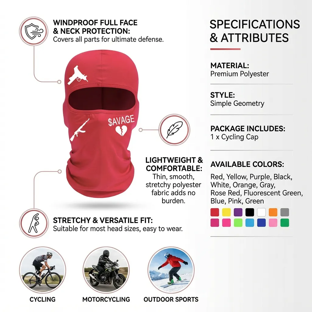 Adult Cycling Cap with Full Face Protection, Letter Accessory