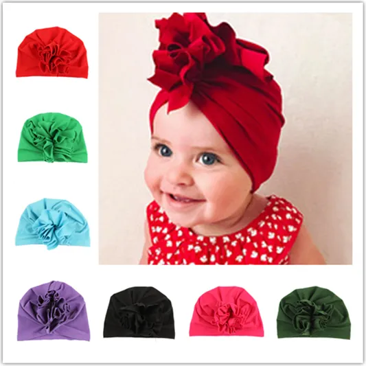 Kids Baby Ruffled Flower Hat Turban Cotton Beanie Hat Adjustable India Hat