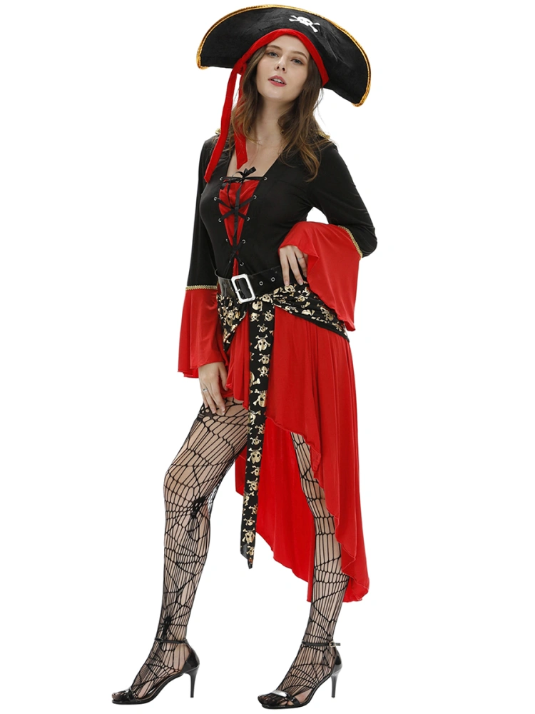 Halloween Cosplay Pirate Costumes for Women, Dress + Hat + Belt