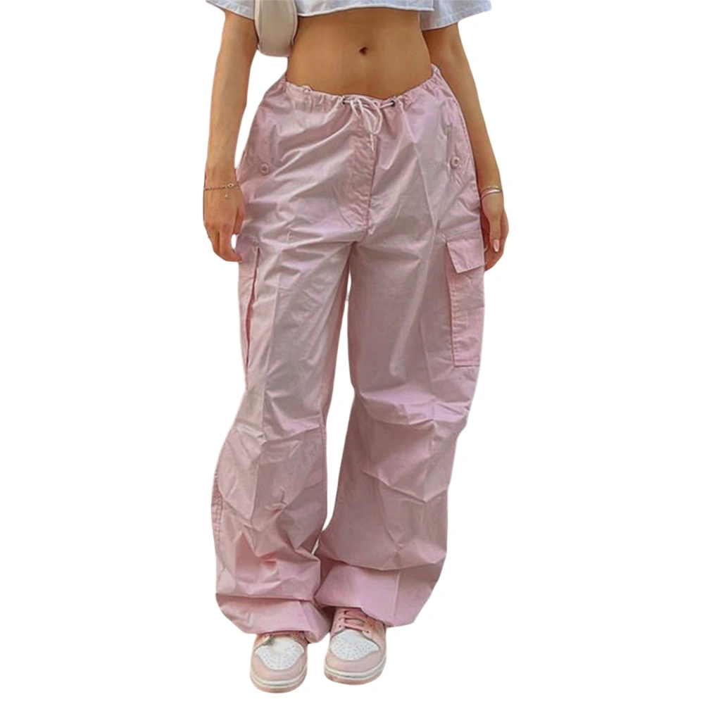 Women Drawstring Pants Loose Straight Pockets Button Sweatpants 