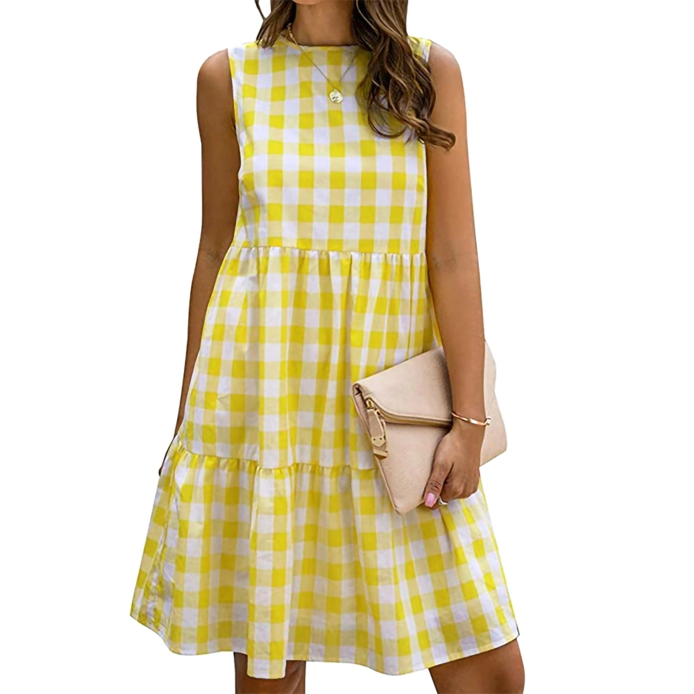 Women's Summer Plaid Dress, Sleeveless A-Line Dress with Pockets