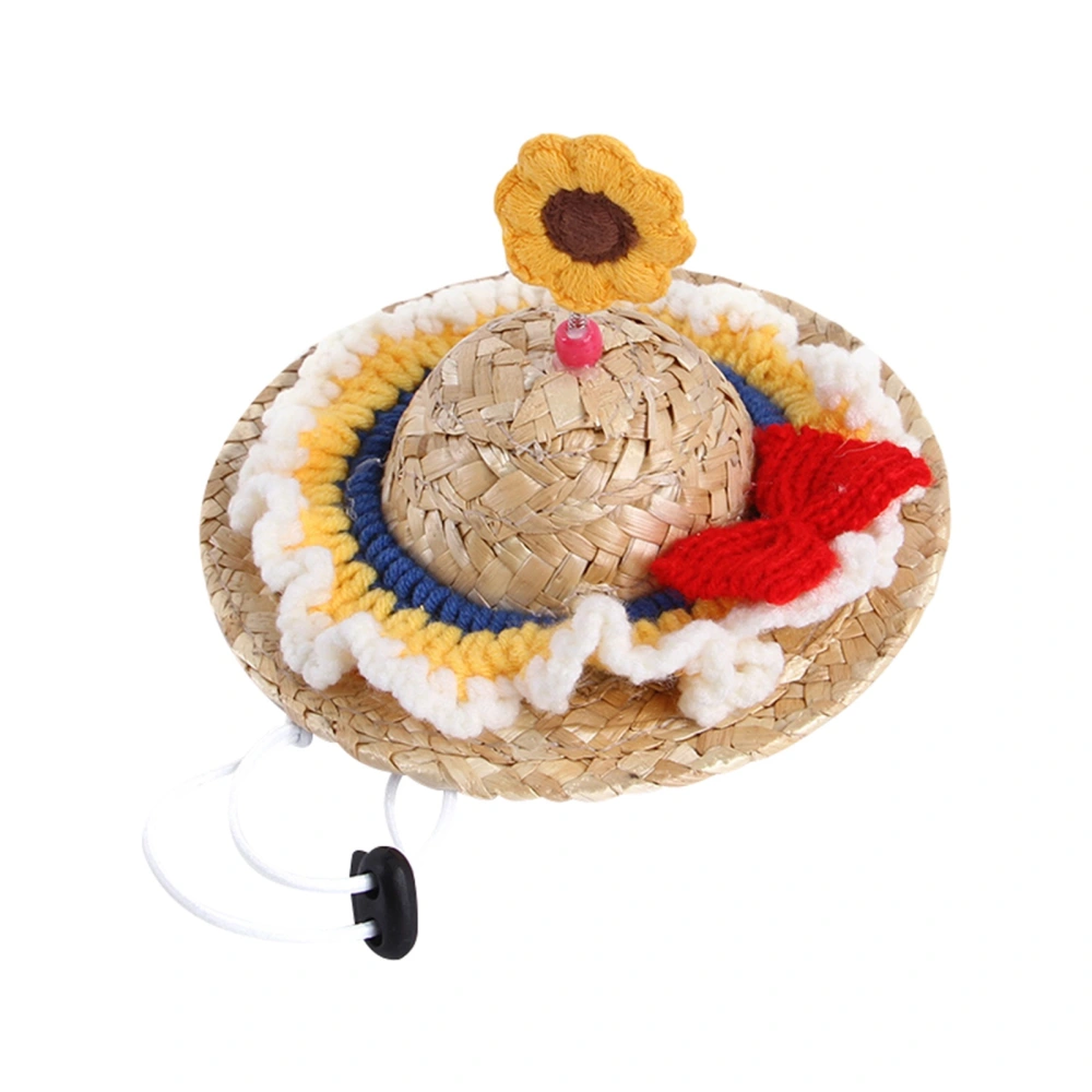 Pet Adjustable Straw Hat with Sunflower Flower for Themed Party