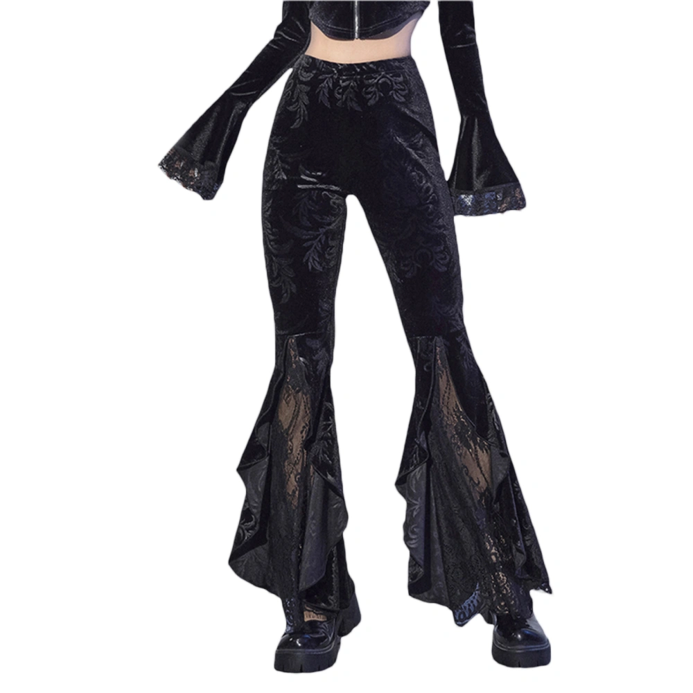 Women Fashion Gothic Flare Pants Floral Print High Waist Trousers