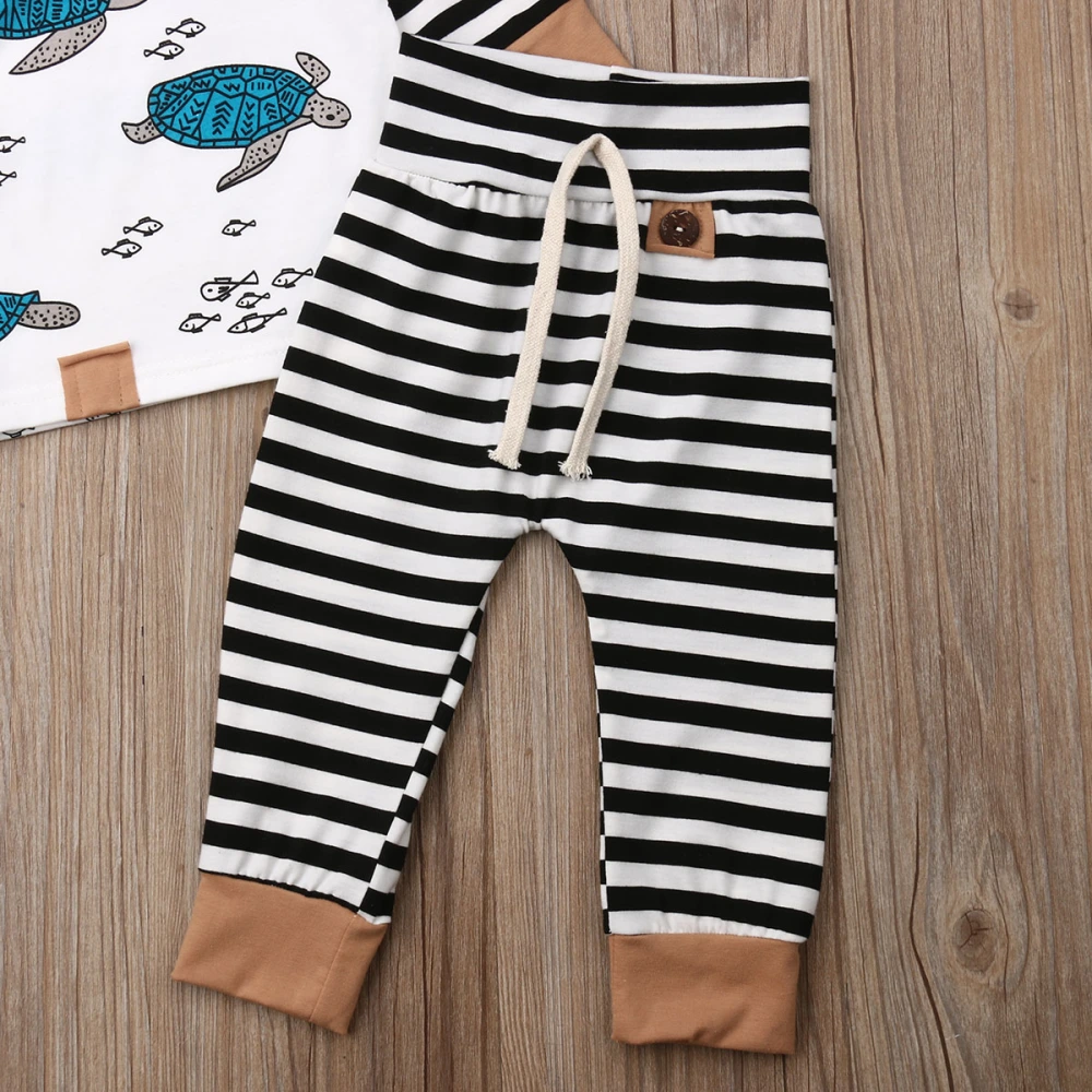 Boys Girls 2 Pieces Outfit, Turtle Print Long Sleeve Tops + Trousers