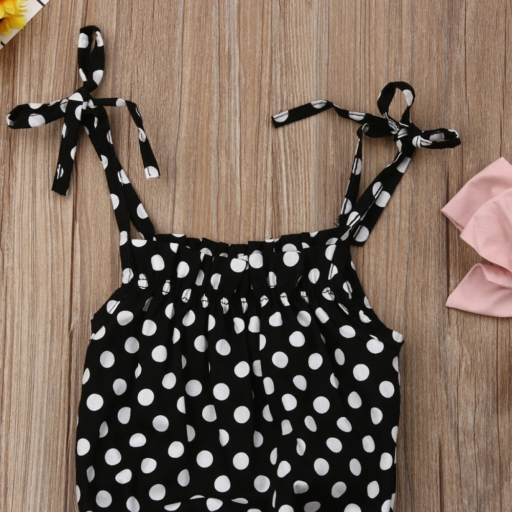 3PCS Baby Girls Polka Dots Print Spaghetti Strap Bodysuit + Skirt + Headband Set