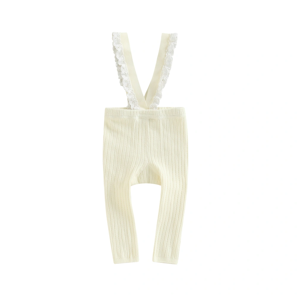 Baby Suspender Pants, Sleeveless Lace Trim Ribbed Knit Overalls