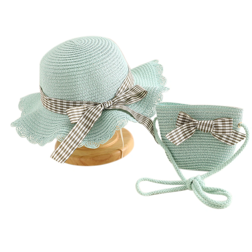 Children Sun Hat Bag Set Kids Girls Summer Wide Brim Bow Straw Hat