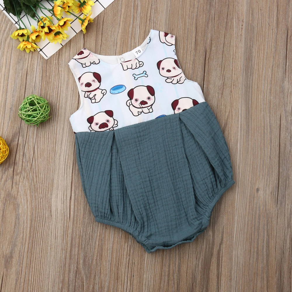 Newborn Summer Romper, Cartoon Puppy Sleeveless Patchwork Bodysuit