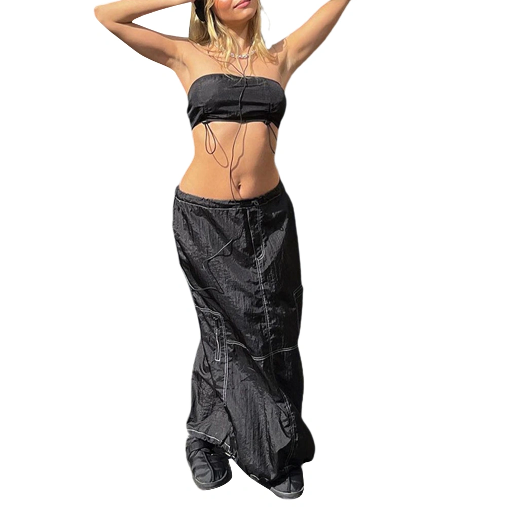 Women Skirt Set, Drawstring Tube Top with Elastic Waist Long Skirt