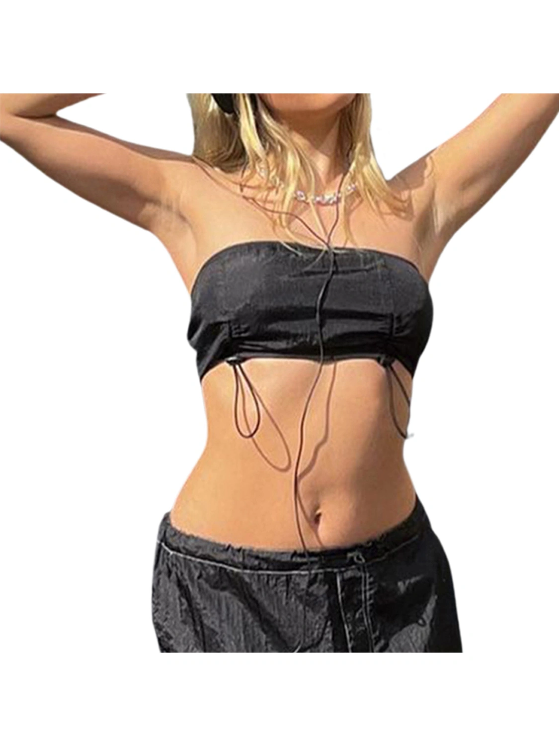 Women Skirt Set, Drawstring Tube Top with Elastic Waist Long Skirt