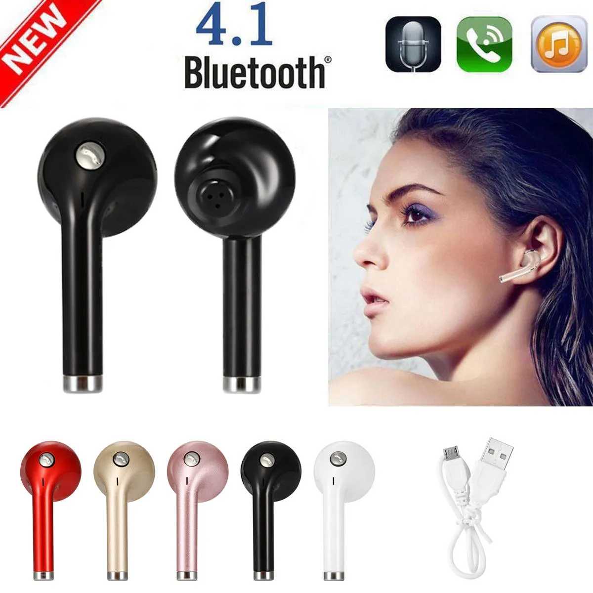 Wireless Bluetooth 4.1 Headphone, Right Ear In-Ear HD Stereo Single Headphone