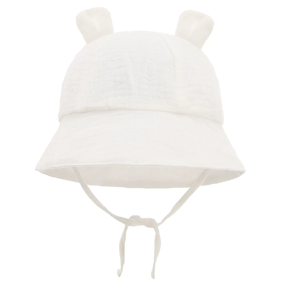 Baby Bucket Hat, Solid Color Fisherman Cap Sun Hat with Ear Decors