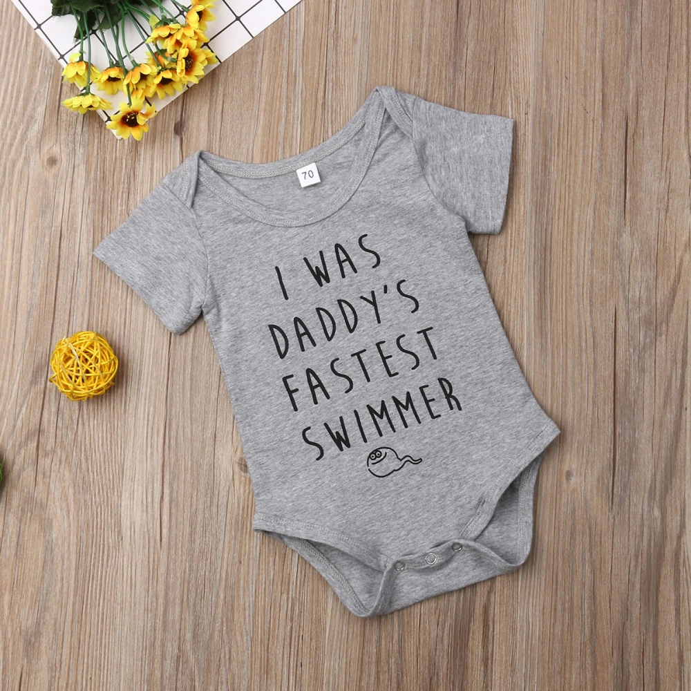 Newborn Baby Short Sleeve Romper Summer Letter Print Round Collar Jumpsuit