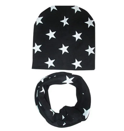 Baby Bib Cap Suit Soft and Smooth Star Print Novel Scarf Hat Set