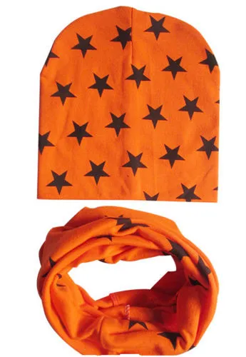 Baby Bib Cap Suit Soft and Smooth Star Print Novel Scarf Hat Set