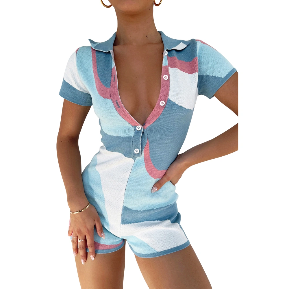 Women Wrapped Short Sleeve Lapel Casual Party Summer Romper 